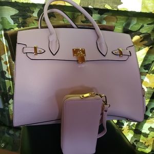 Pink handbag with wallet
